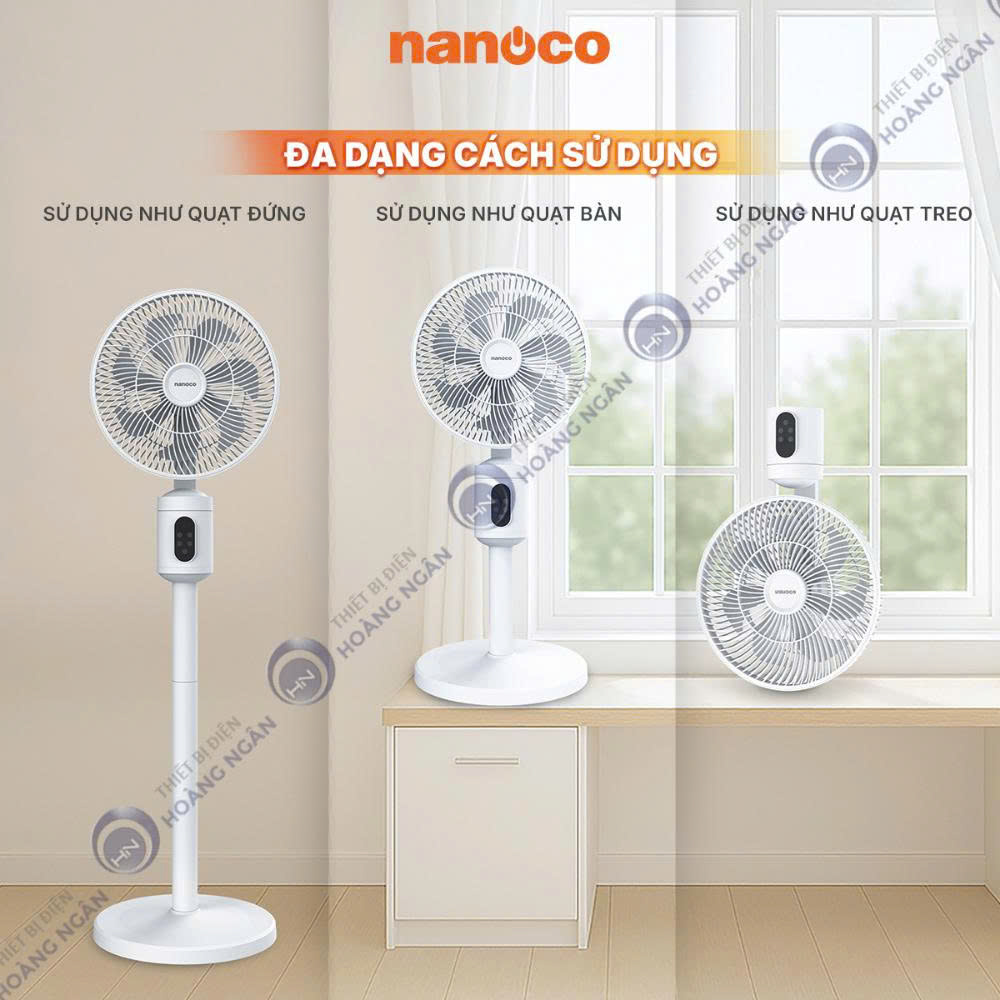 Quạt Sạc Đứng 21W, Cảm Ứng Và Remote, Màu Trắng NRF9025W Và Màu Hông NRF9025P Nanoco