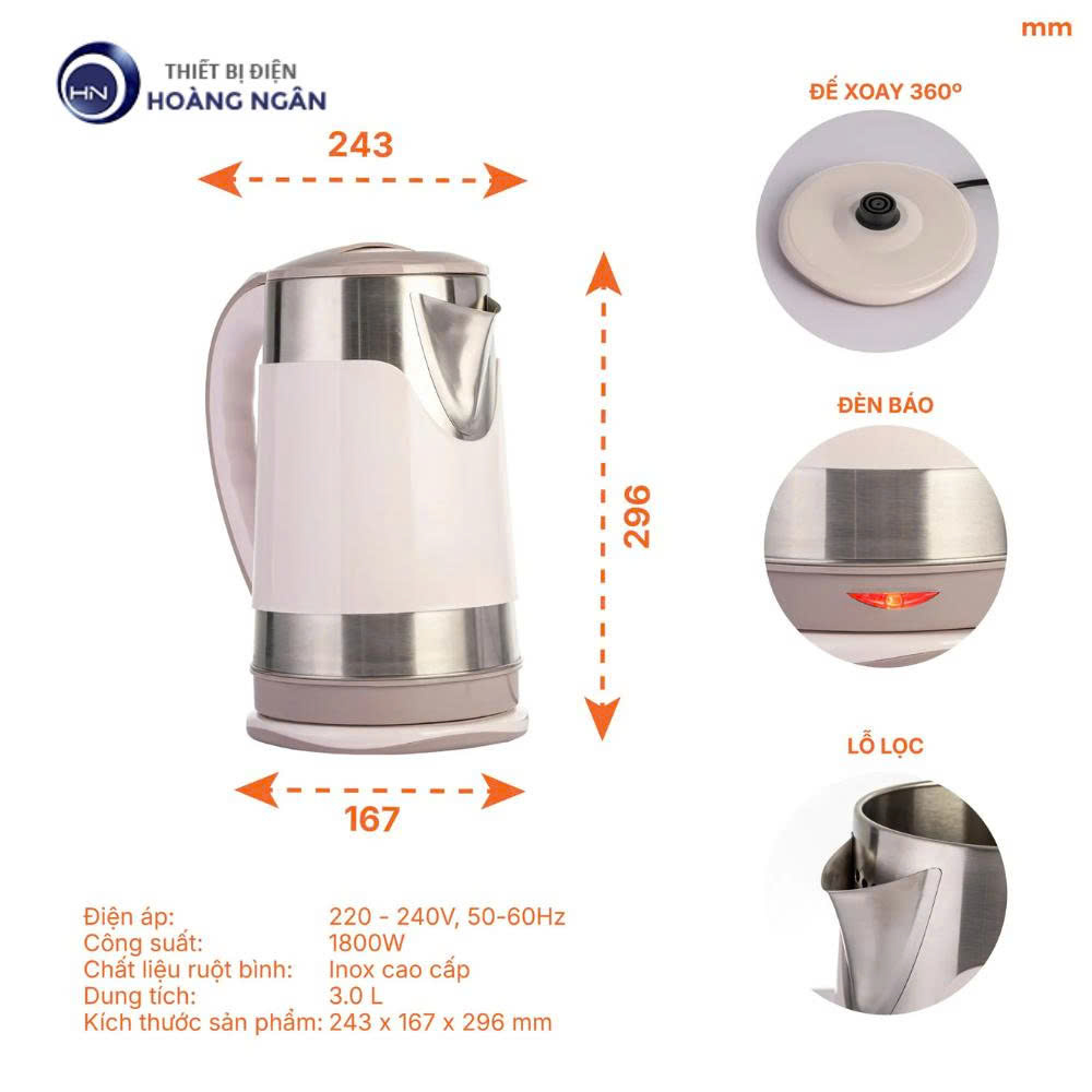 Bình Đun Siêu Tốc Nanoco NKT3018BR 3L
