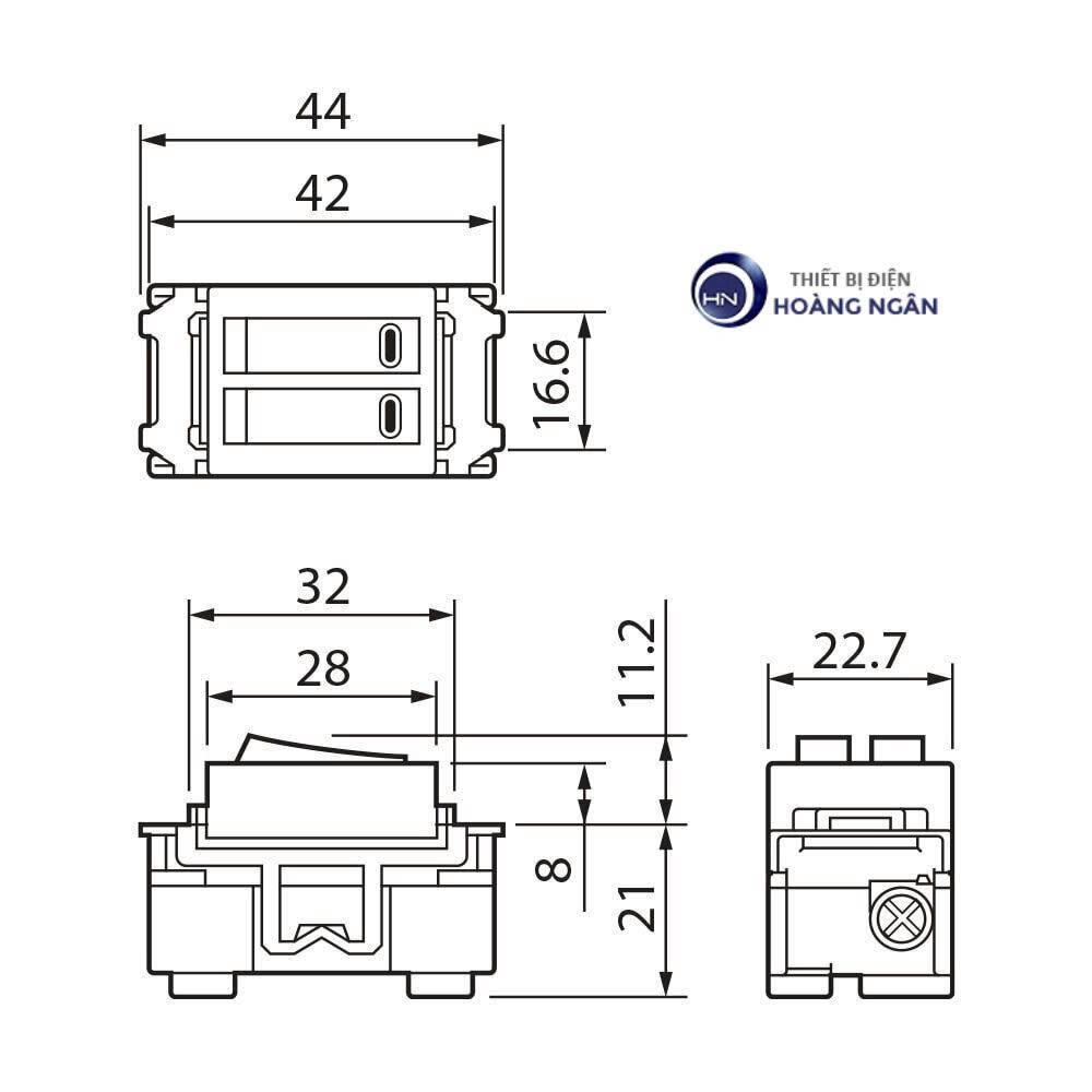 Công Tắc B, 1 Chiều, Loại Đôi, 250VAC - 10A WNG5021W-7 Panasonic