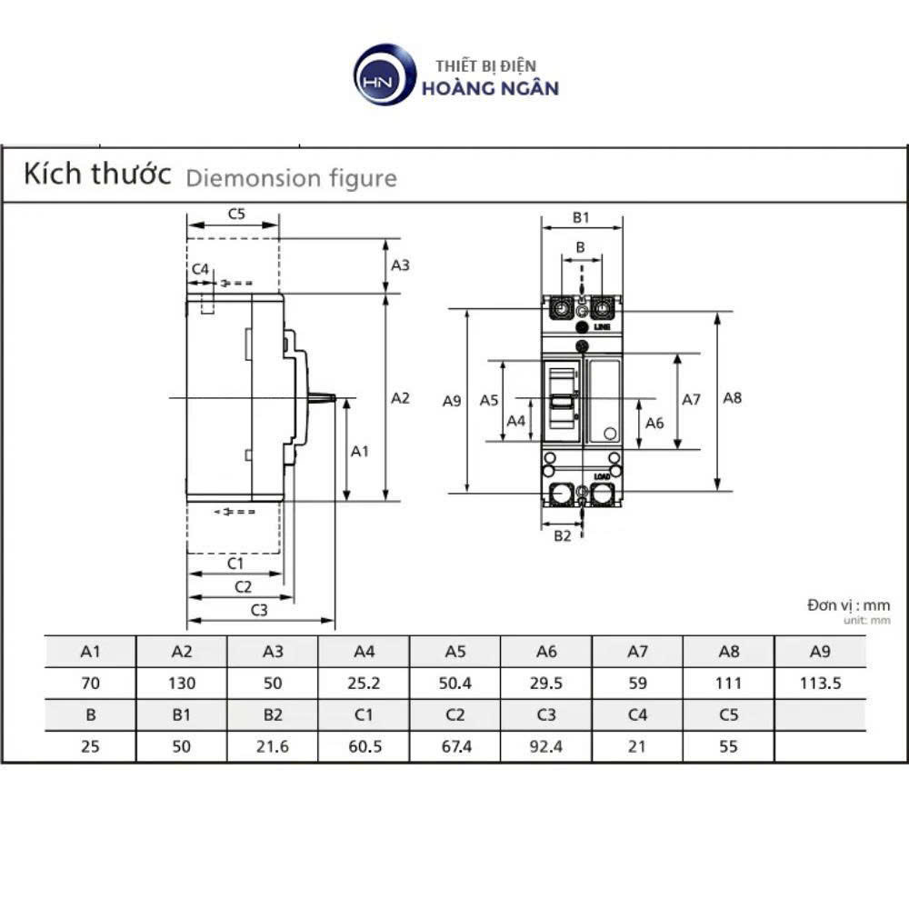 Cầu Dao Tự Động Dạng Khối Đóng Ngắt Mạch Điện MCCB 2P-2E Tiêu Chuẩn Quốc Tế IEC 60947-2 Standard Panasonic | SF Series