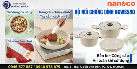 Bộ Nồi Chảo Chống Dính Nanoco NCWS540 - Bộ Nồi Nhôm Phủ Đá Cẩm Thạch Sang Trọng, Bền Bỉ Sử Dụng