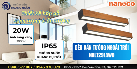 ĐÈN GẮN TƯỜNG NGOÀI TRỜI NANOCO NBL1291AWD - DÁNG HỘP MÀU GỖ SANG TRỌNG, ẤN TƯỢNG CHO KHÔNG GIAN CAO CẤP