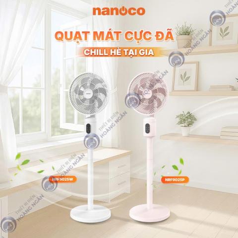 Quạt Sạc Đứng 21W, Cảm Ứng Và Remote, Màu Trắng NRF9025W Và Màu Hông NRF9025P Nanoco